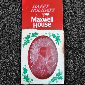 Vtg 1992 Maxwell House Christmas Ornament Wreath Bow Pine Cone
